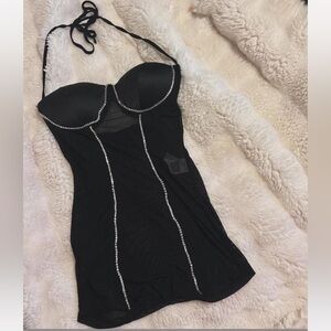 Fashion Nova Black Strapless Jumpsuit with Silver Accents